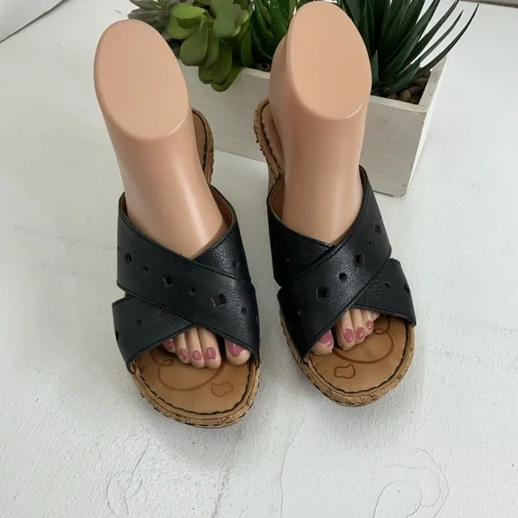 Born Black and Tan Wedge Sandals - Picture 4 of 5